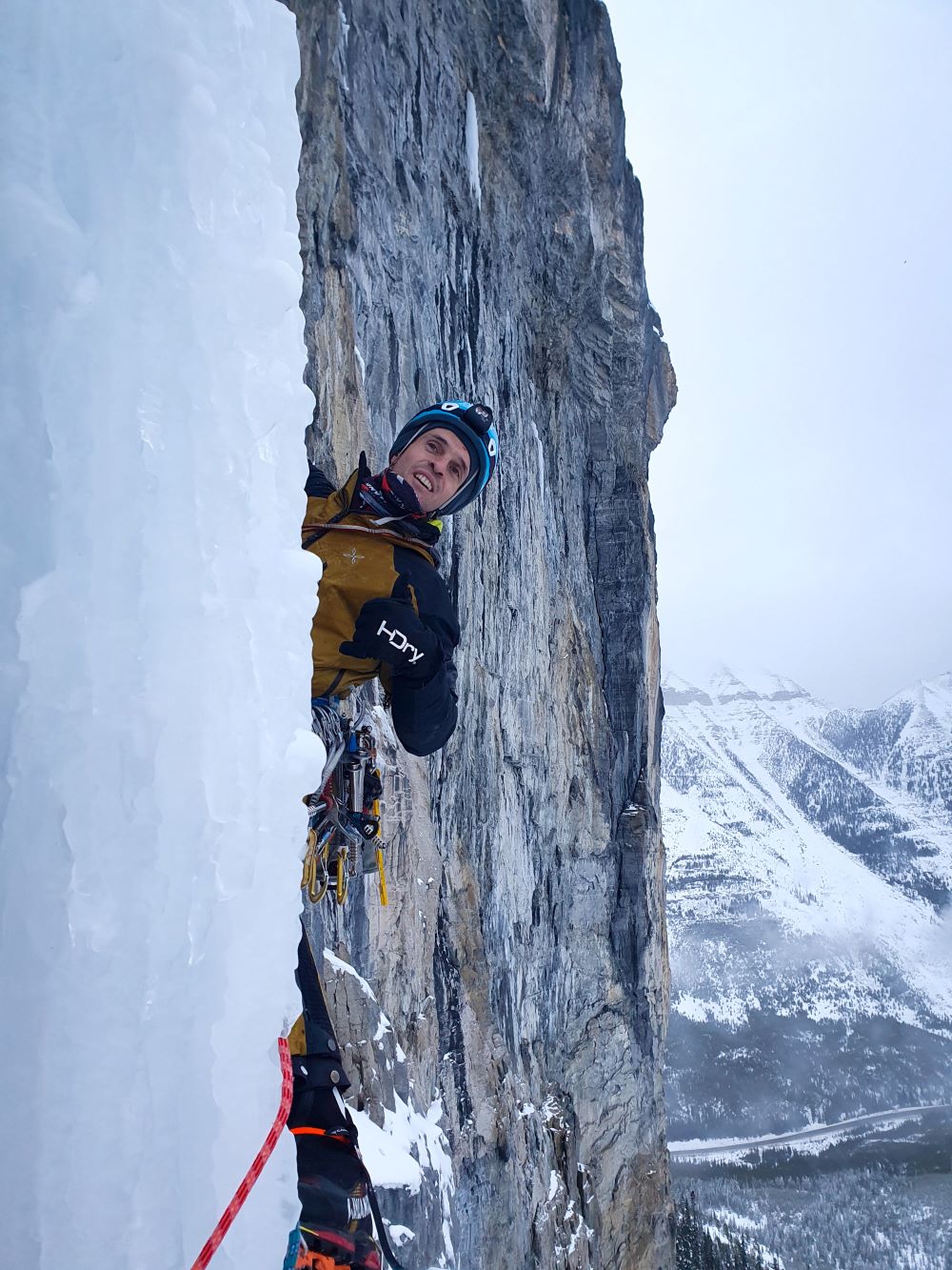 Claudio Migliorini during an ice climbing in the Rockie Mountains